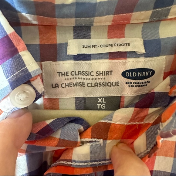 Old Navy Red, Orange & Blue Plaid Short Sleeve Button Down Shirt Size XL - Picture 3 of 5